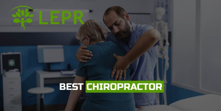 Physiotherapist helping an older patient with a back mobility exercise.